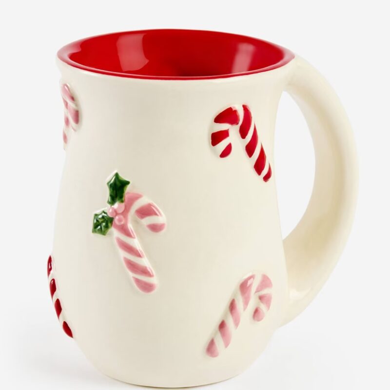 Candy Cane Pattern Cozy Mug in Red and White